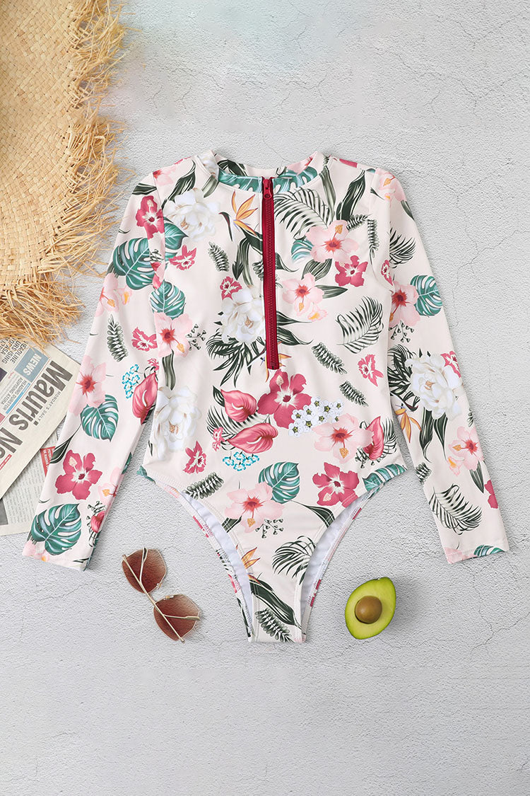 Sweety Pink Floral Zip Long manga Upf50+ sarpullido Guardia