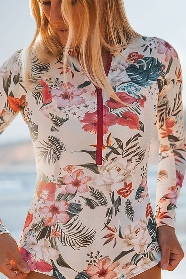 Sweety Pink Floral Zip Long manga Upf50+ sarpullido Guardia