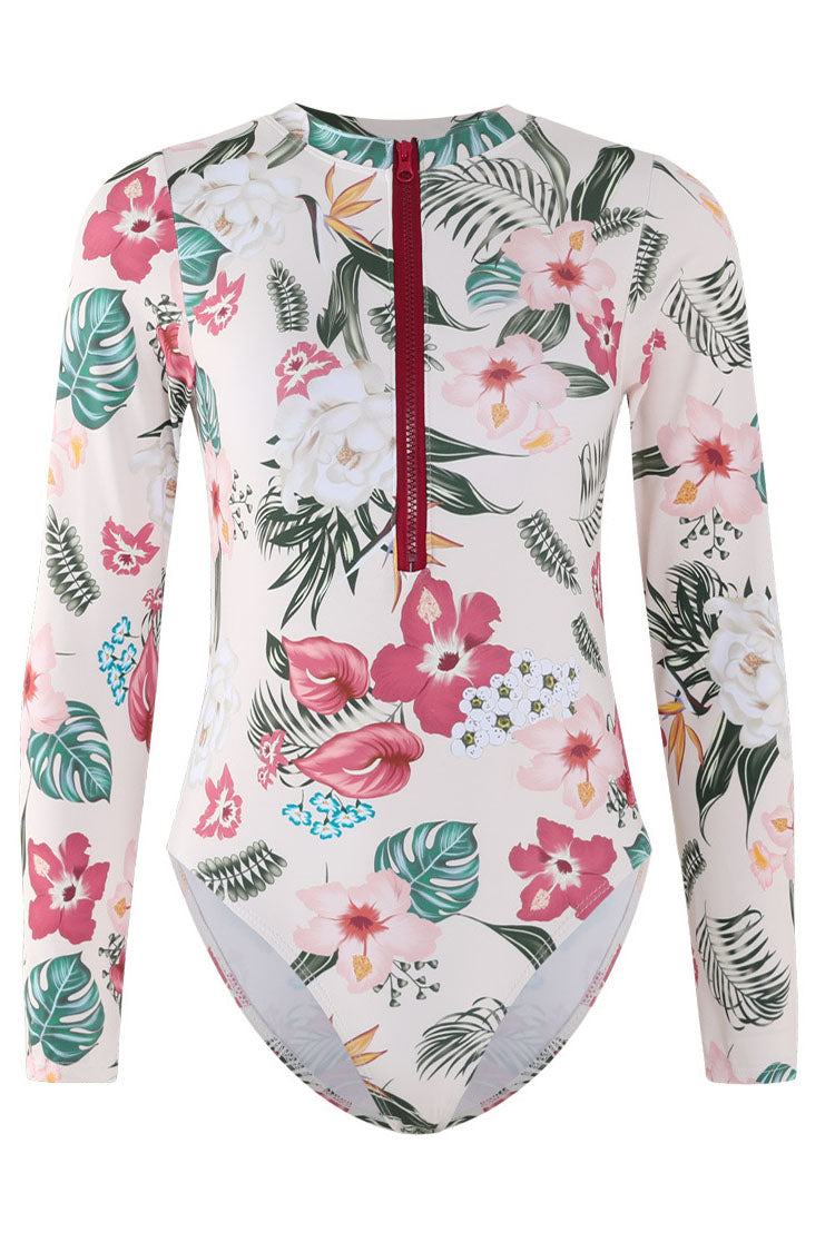 Sweety Pink Floral Zip Long manga Upf50+ sarpullido Guardia