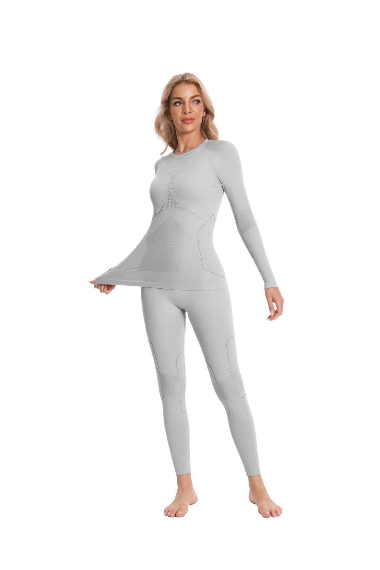 Women Thermal Sports Warm-Up Underwear Set for Skiing GRAY