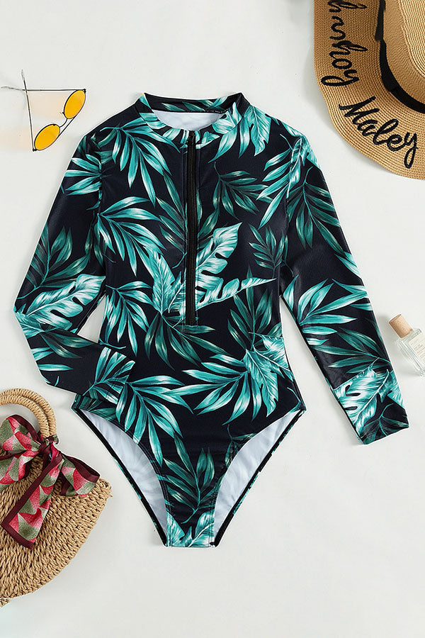 Clearance | Plant Print Zipper Long Sleeve UPF50+ Rash Guard