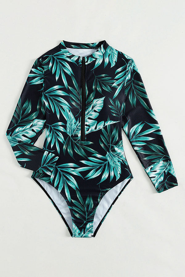 Clearance | Plant Print Zipper Long Sleeve UPF50+ Rash Guard