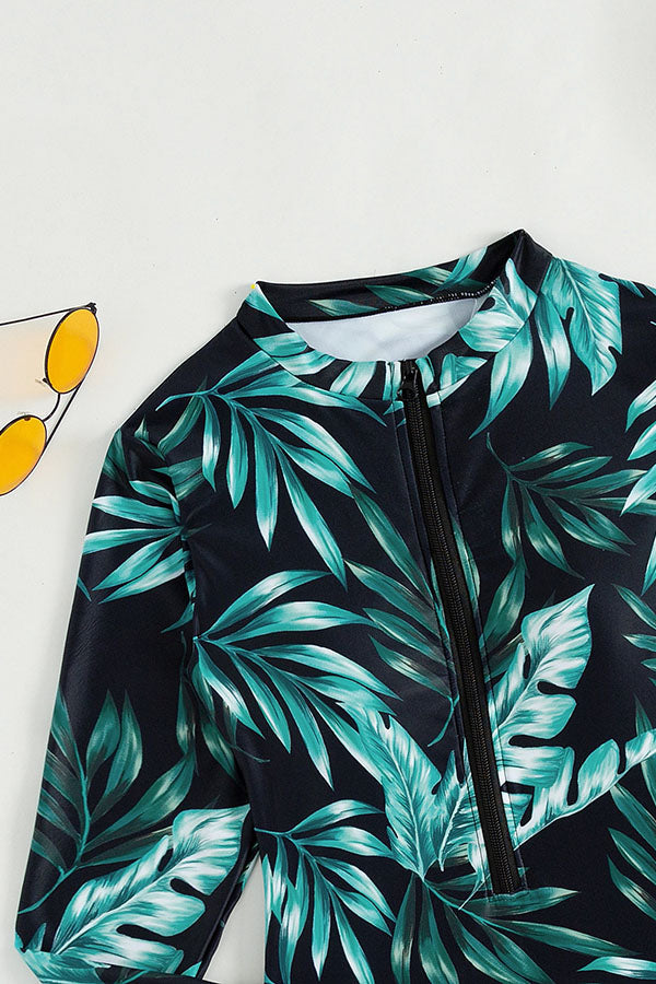 Clearance | Plant Print Zipper Long Sleeve UPF50+ Rash Guard
