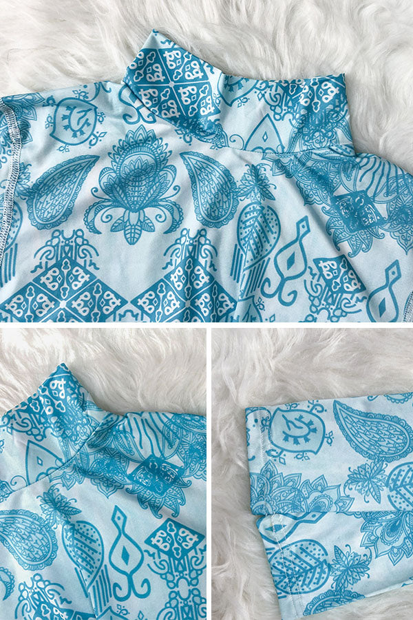 Clearance | Plus Size Blue Tribal Print Long Sleeve UPF50+ Rash Guard