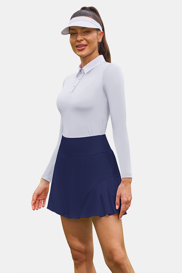 Robes polo de tennis côtelées pour femmes, demi-fermeture éclair, robe d'entraînement plissée Aqua Golf avec short et soutien-gorge intégrés