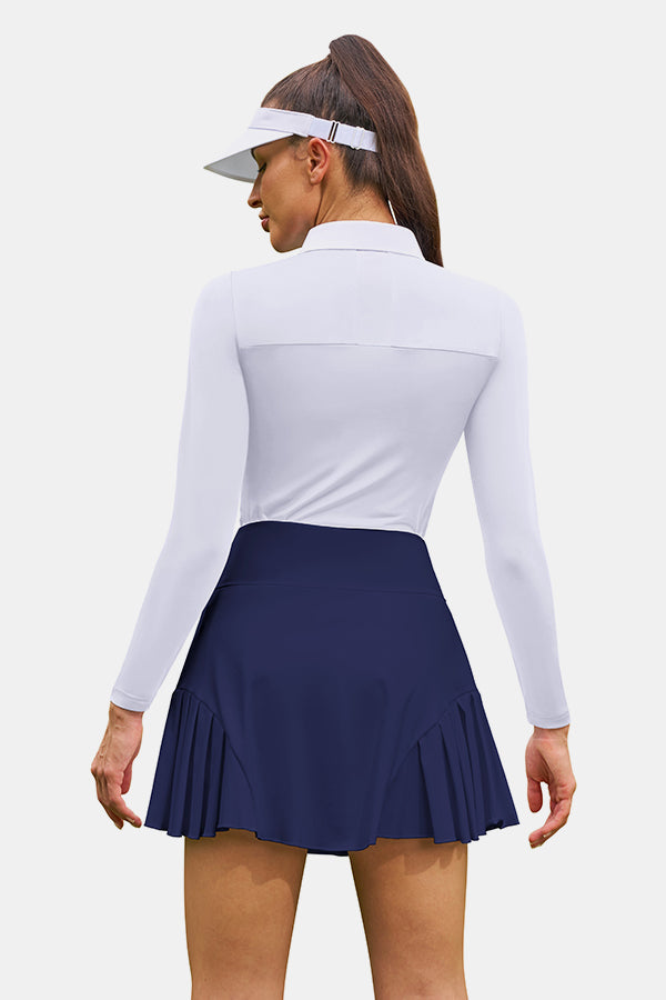 Robes polo de tennis côtelées pour femmes, demi-fermeture éclair, robe d'entraînement plissée Aqua Golf avec short et soutien-gorge intégrés