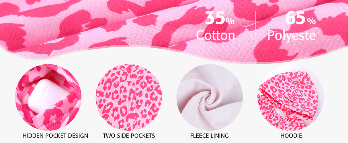 Leopard Print Hooded Oversized Comfort Sweatshirt with Pocket