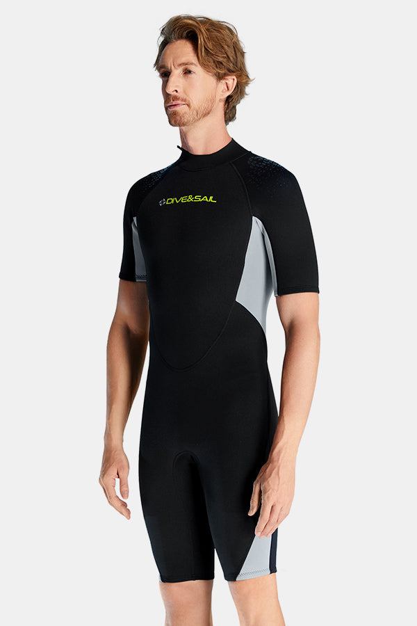 Cousue de maillot de bain de surf à manches courtes à manches courtes à une seule pièce pour hommes