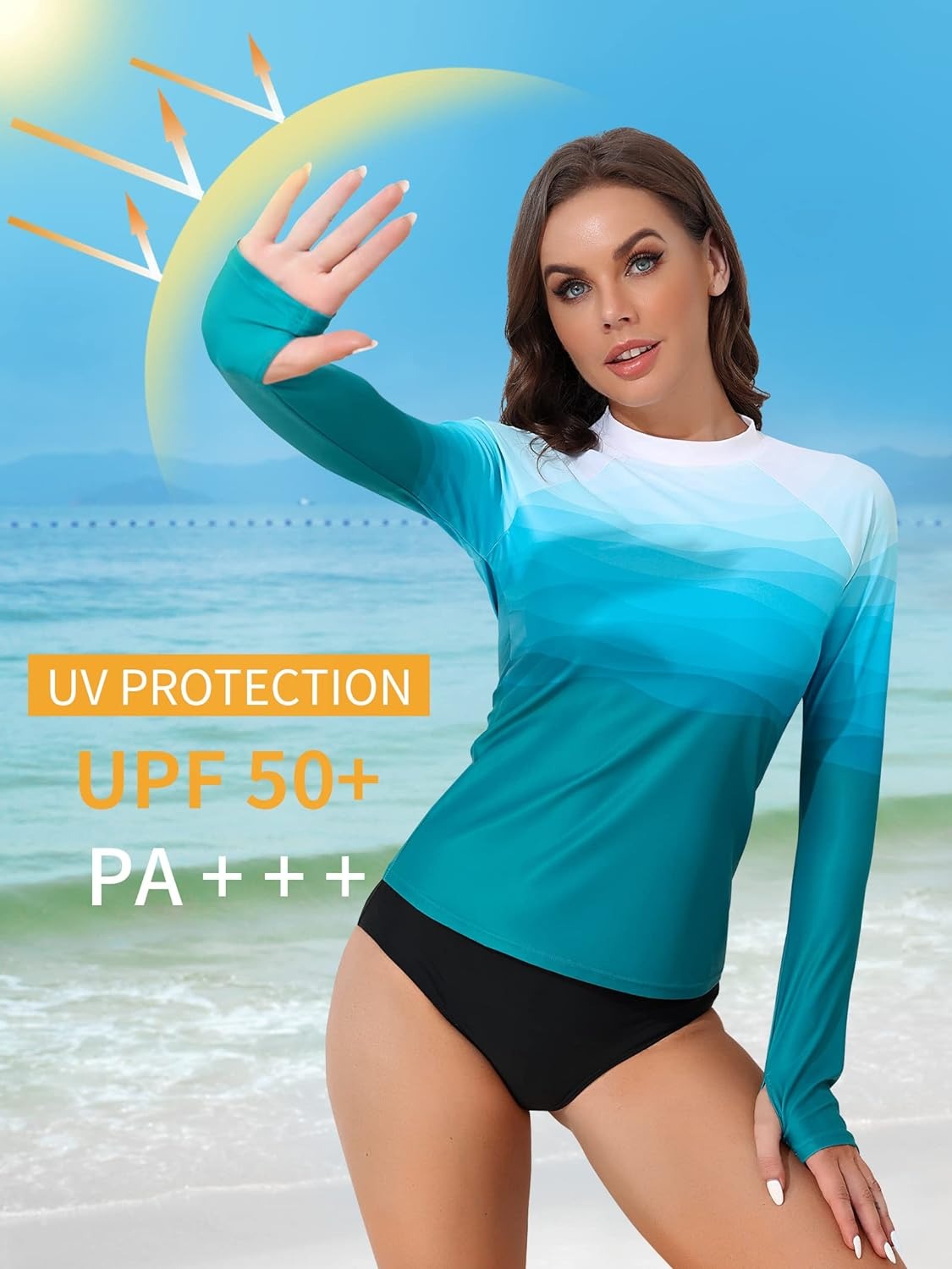 Protección solar de manga larga camisas estampadas livianas secas rápidas con agujeros de pulgar