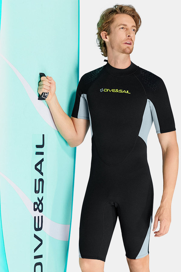 Cousue de maillot de bain de surf à manches courtes à manches courtes à une seule pièce pour hommes