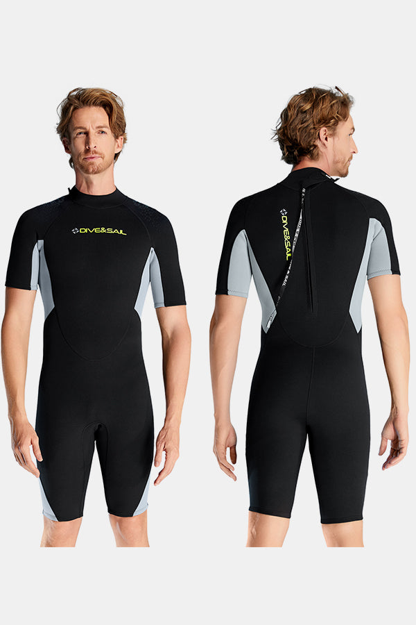Cousue de maillot de bain de surf à manches courtes à manches courtes à une seule pièce pour hommes