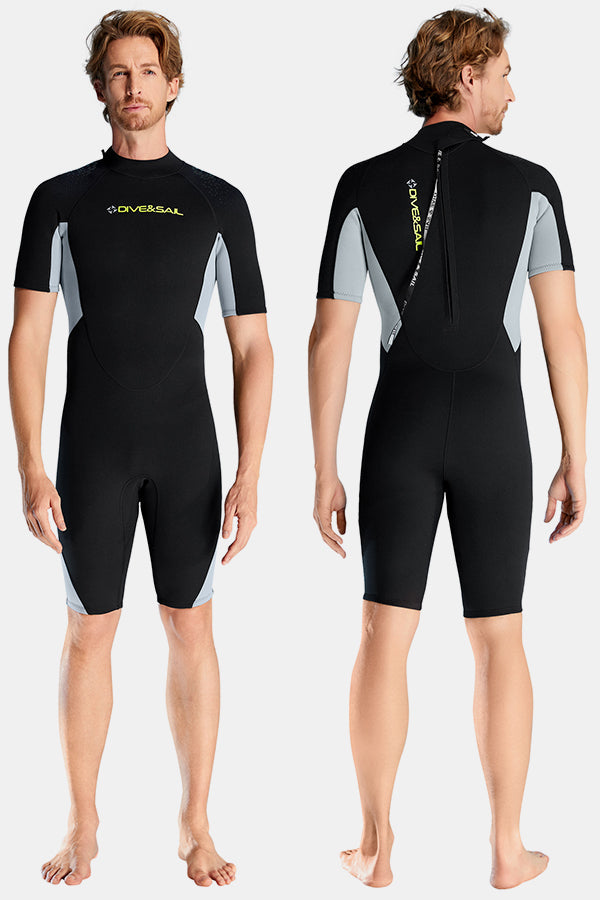 Cousue de maillot de bain de surf à manches courtes à manches courtes à une seule pièce pour hommes