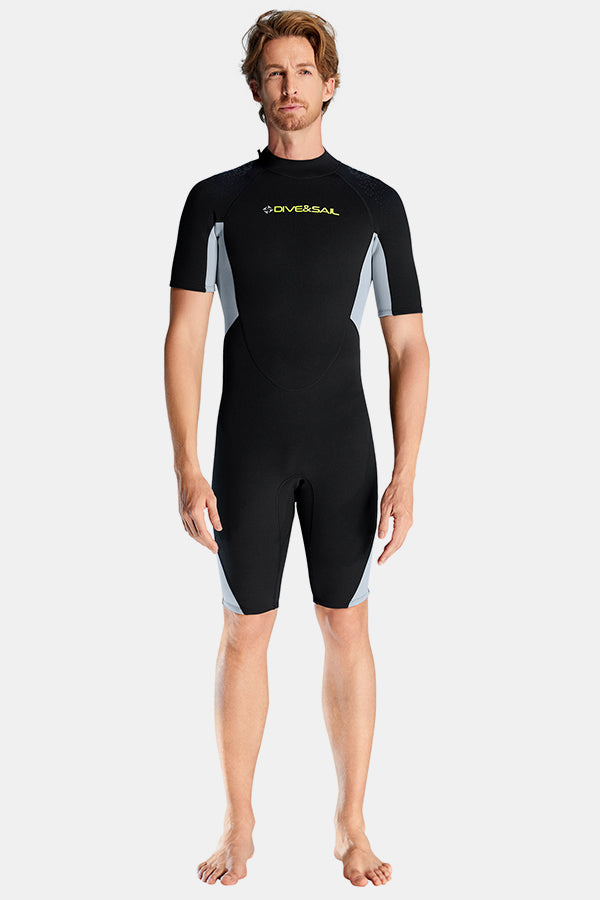 Cousue de maillot de bain de surf à manches courtes à manches courtes à une seule pièce pour hommes