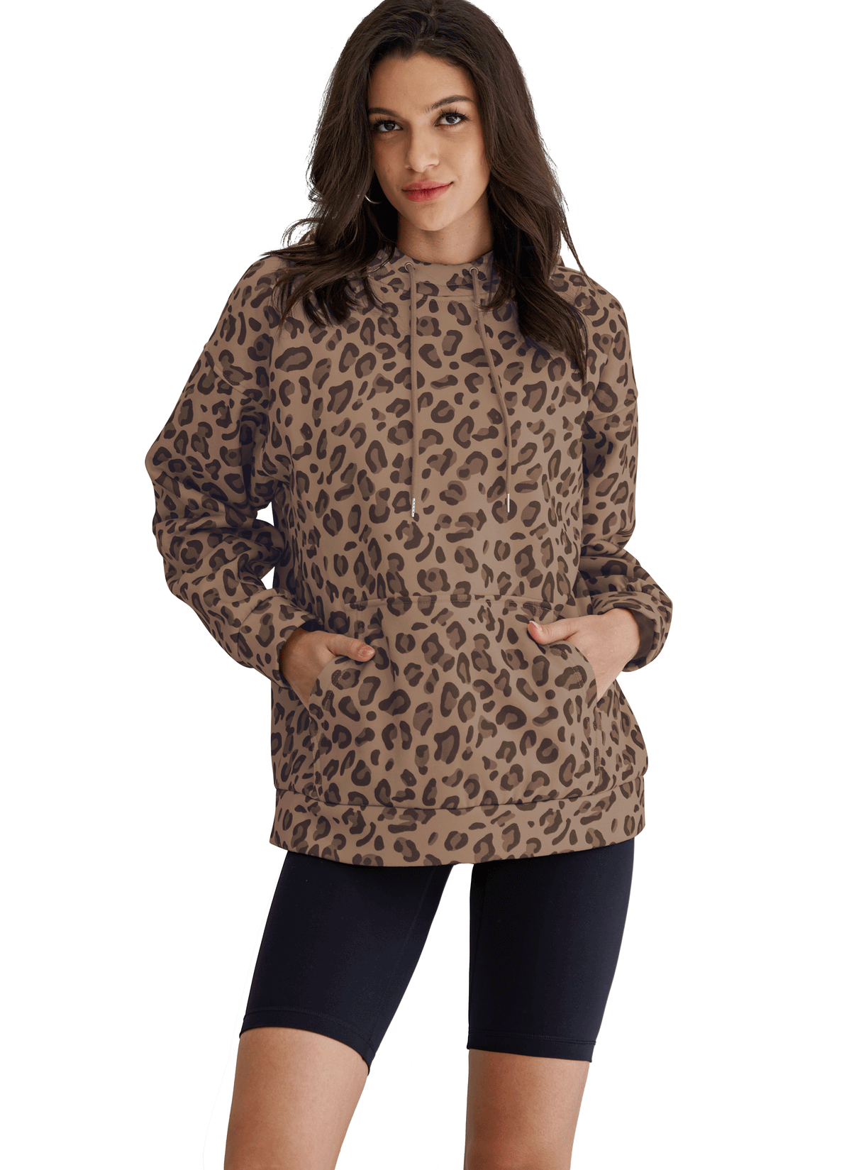 Leopard Print Hooded Oversized Comfort Sweatshirt with Pocket