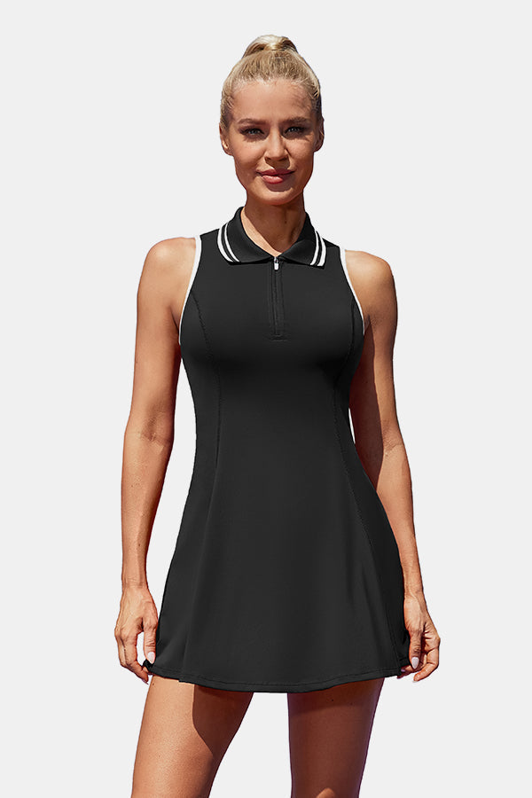 Polo Collar Zipper Tennis Golf Dresses Black Athletic Dresses – Attraco