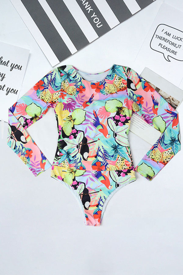 Clearance | Tropical and Bird Print Backless UPF50+ Rash Guard