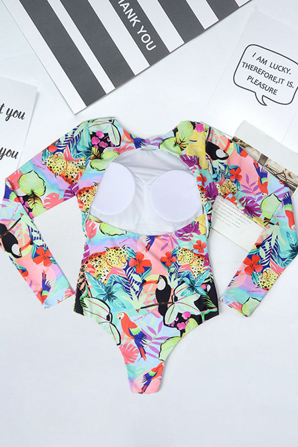 Clearance | Tropical and Bird Print Backless UPF50+ Rash Guard
