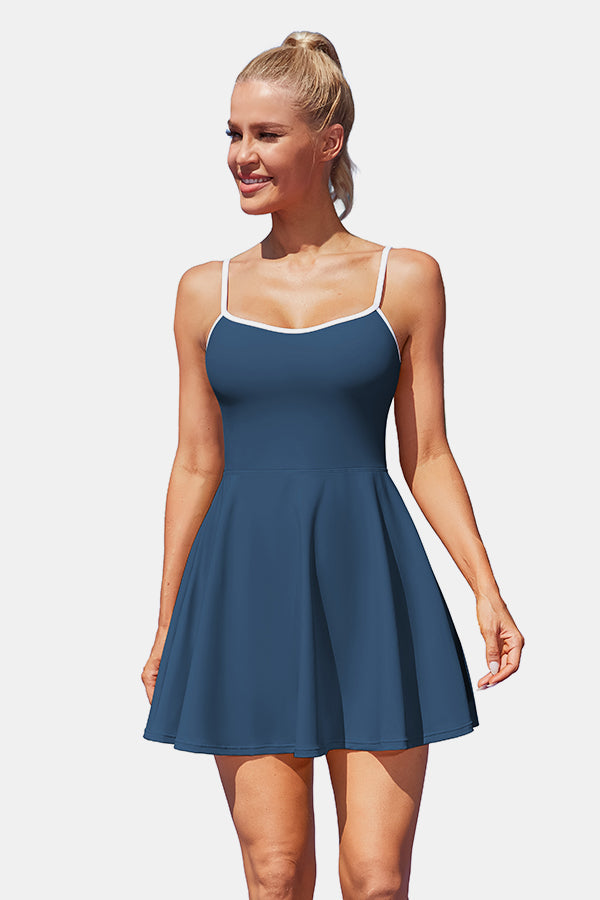 Robe de tennis bleu marine ajustable pour femmes, avec short, robe de golf