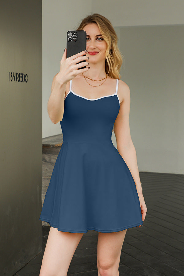 Robe de tennis bleu marine ajustable pour femmes, avec short, robe de golf
