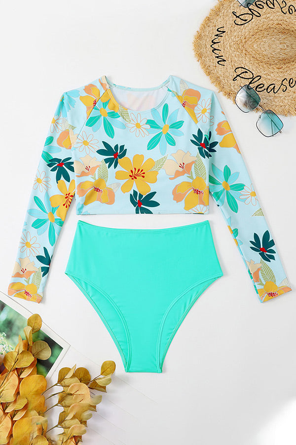 Clearance | Floral Print Long Sleeve Two Pieces UPF50+ Rash Guard