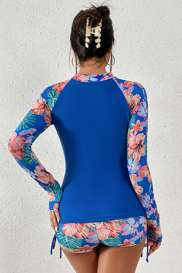 Floral Print Zip Front Long Sleeve UPF50+ Rash Guard