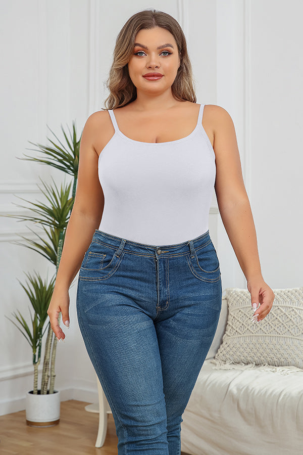 Plus White Size Cotton Camisole Shelf Bra Spaghetti Straps Tank Top