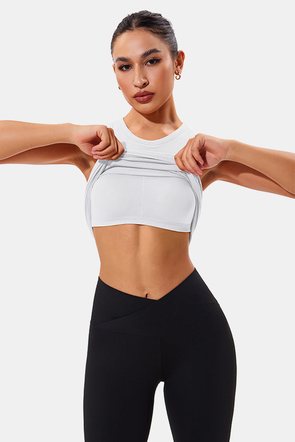 White High Neck Full Back Seamless Tight Fit Ribbed Tank Top