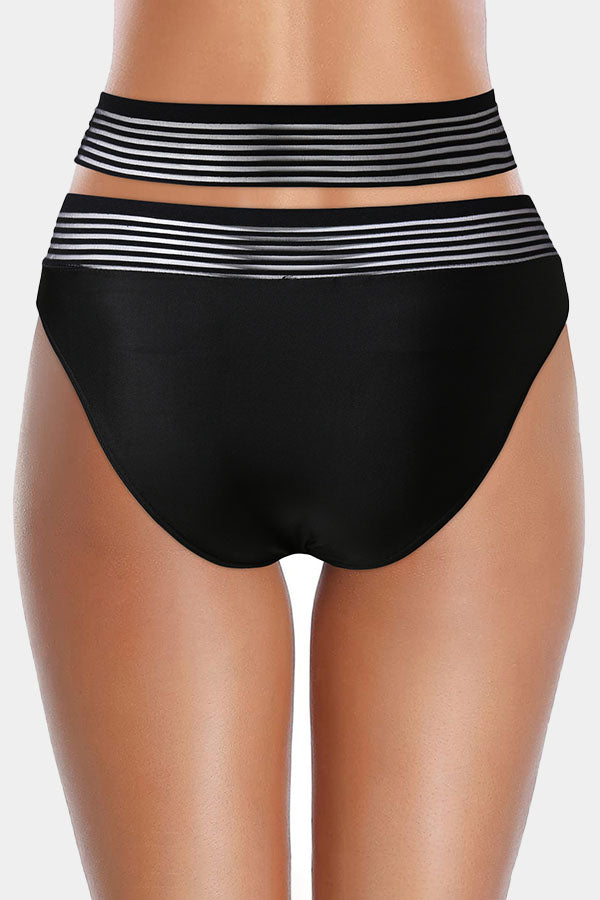 Women's Black Crisscross Mesh High Waisted Bikini Swim Bottom