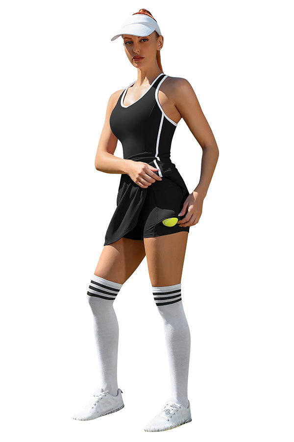 Women's Tennis Dress with Shorts Pockets and Bra V Neck Racerback Golf Outfits