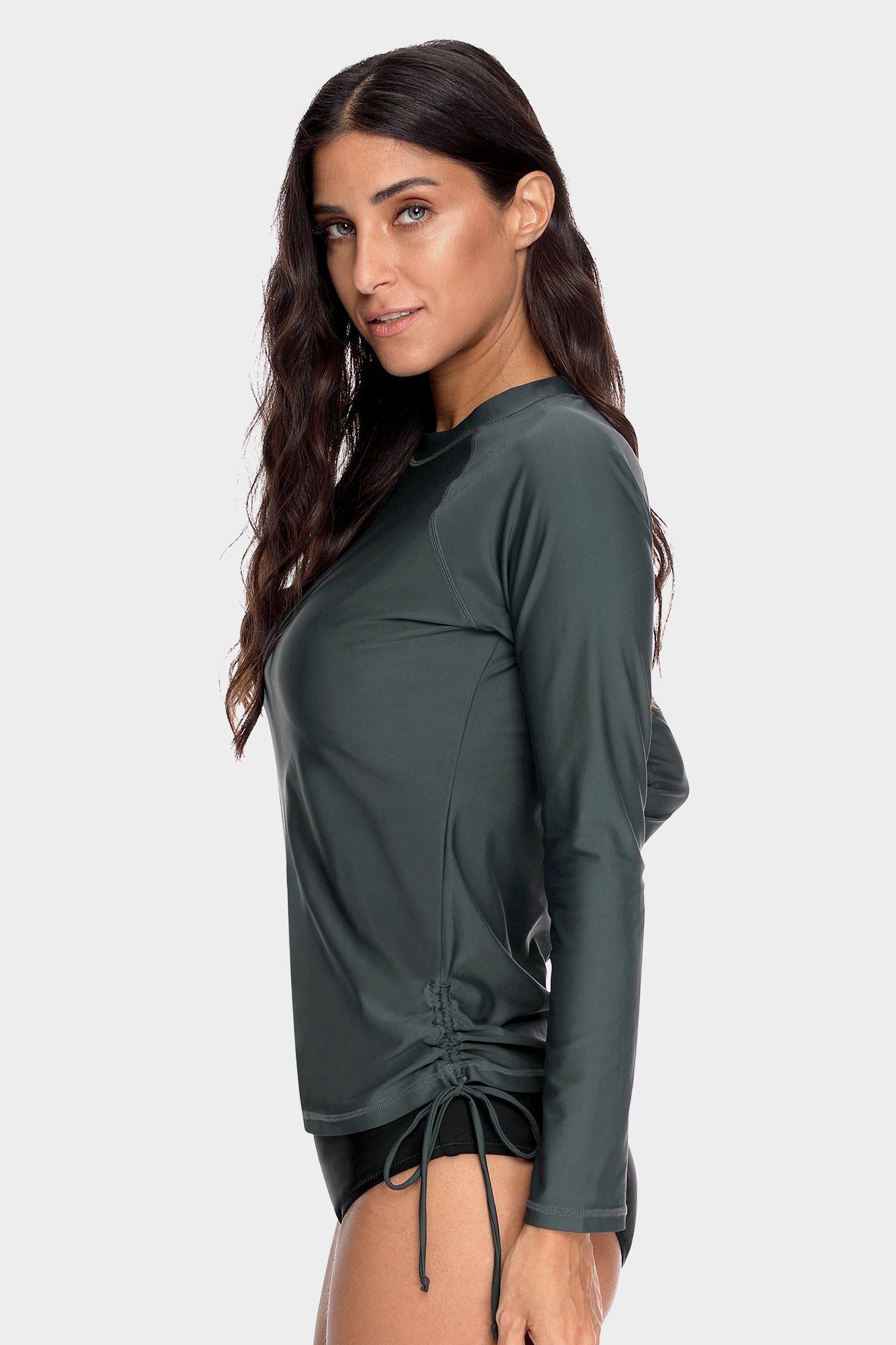 Women's Solid Grey Side Drawstring Long Sleeve UPF 50+ Rashguard-Attraco | Fashion Outdoor Clothing