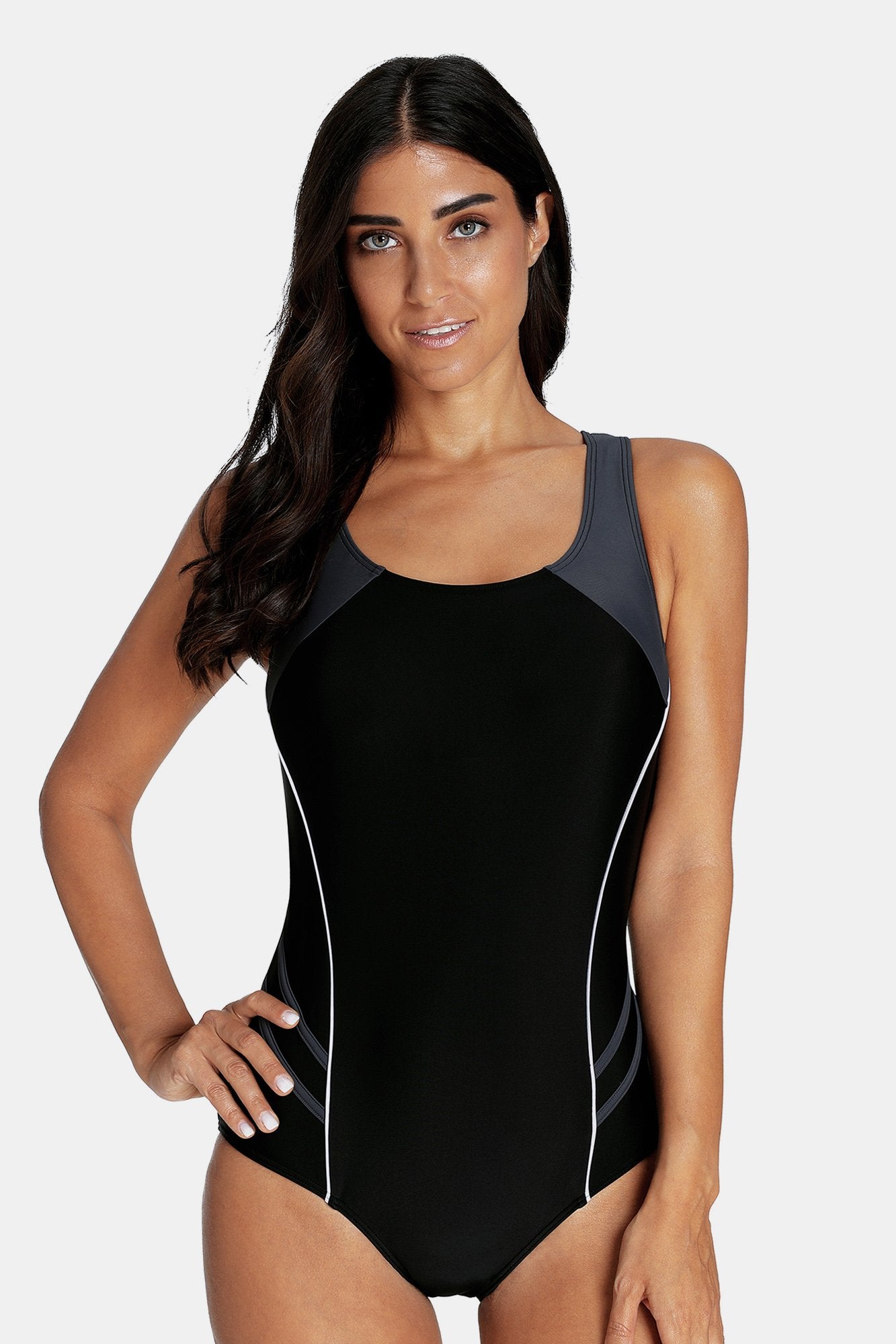 Attraco Grey Women's Colorblock Slimming One Piece Swimsuit-Attraco | Fashion Outdoor Clothing