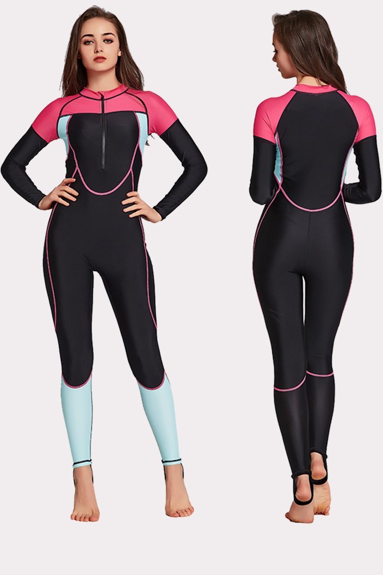 Attraco Half-Zipper Color Block One Piece Surfing Wetsuit-Attraco | Fashion Outdoor Clothing