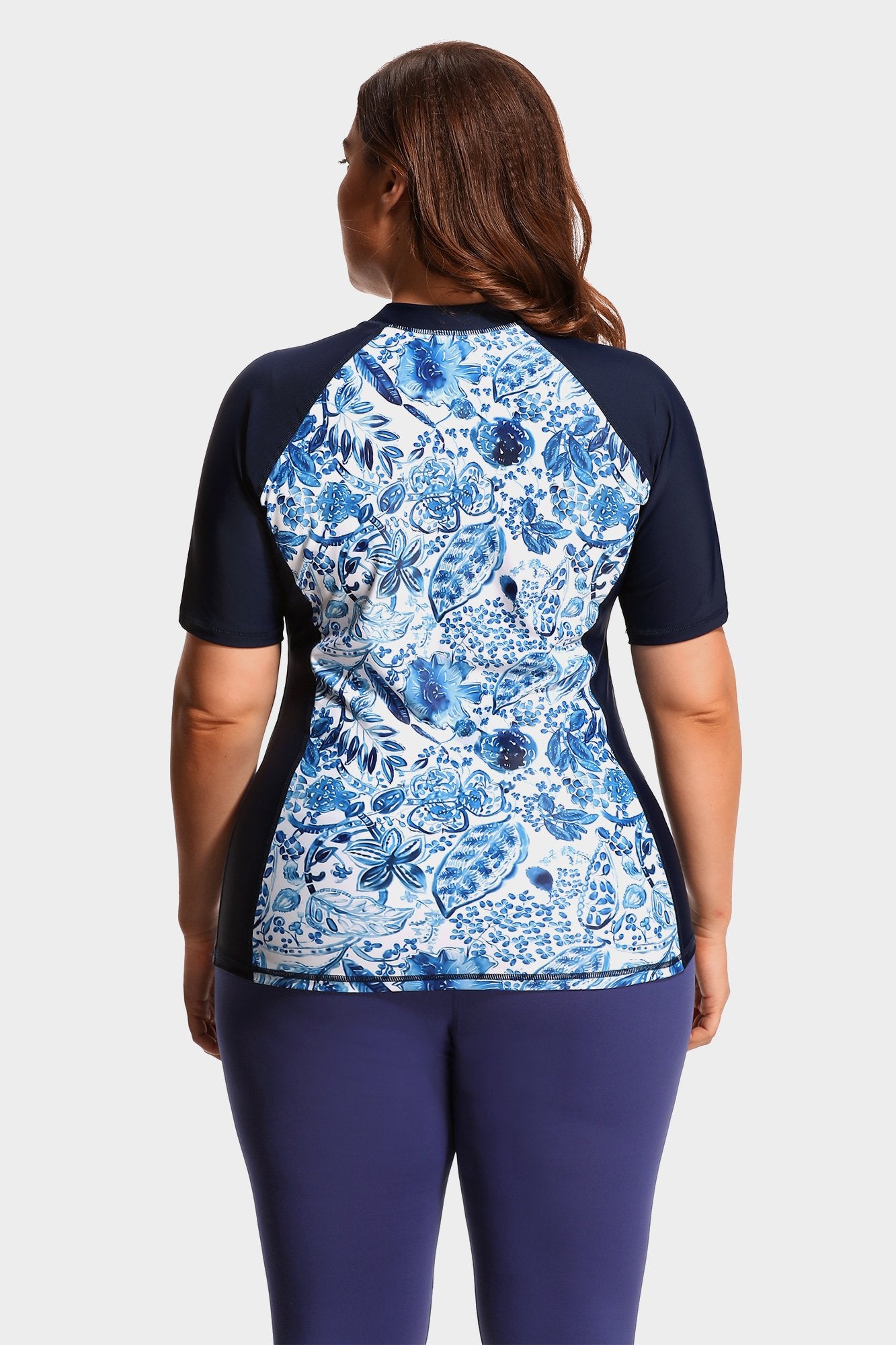Women's Plus Size Floral Print Short Sleeve UPF 50+ Rash Guard-Attraco | Fashion Outdoor Clothing
