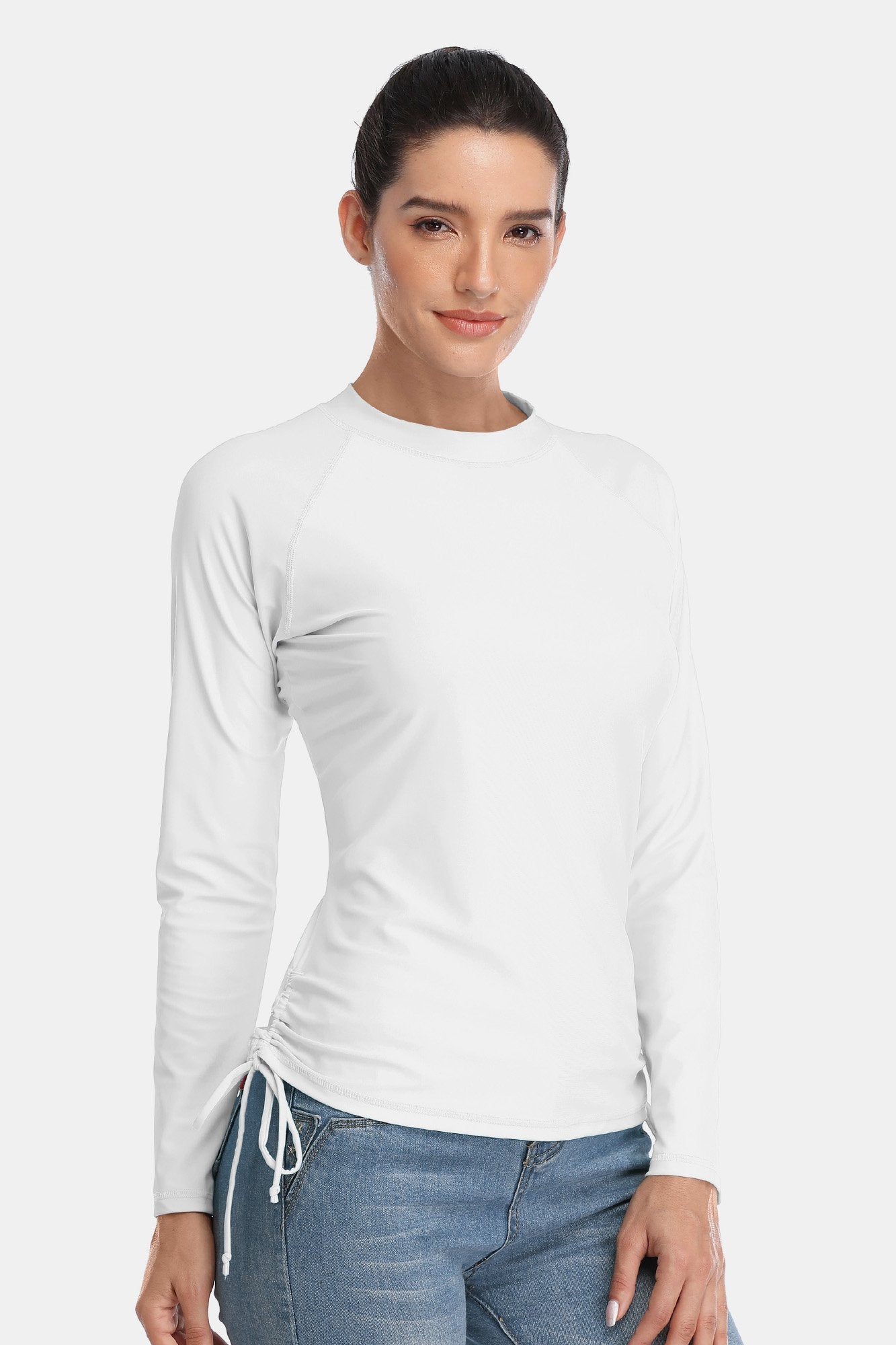 Women's White Drawstring Long Sleeve UPF 50+ Rashguard-Attraco | Fashion Outdoor Clothing