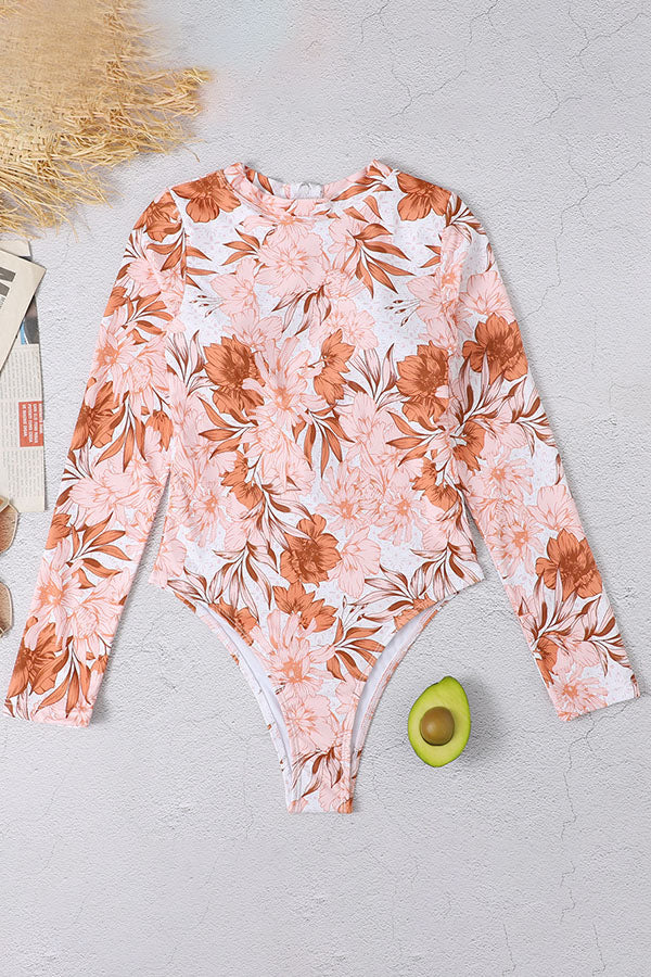 Clearance | Love-filled Floral Print Zip Long Sleeve UPF50+ Rash Guard