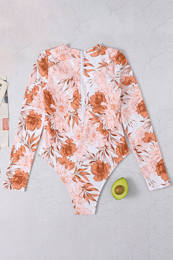 Clearance | Love-filled Floral Print Zip Long Sleeve UPF50+ Rash Guard