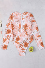 Clearance | Love-filled Floral Print Zip Long Sleeve UPF50+ Rash Guard