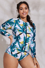 Plus Size Tropical Doodle Print Long Sleeve UPF50+ Rash Guard