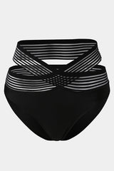 Black Crisscross Mesh Mesh High Bikini Swim Bottom Bikini