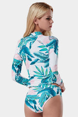 Tropical Print Split Zip Long Sleeve UPF50+ Rash Guard-Attraco | Fashion Outdoor Clothing