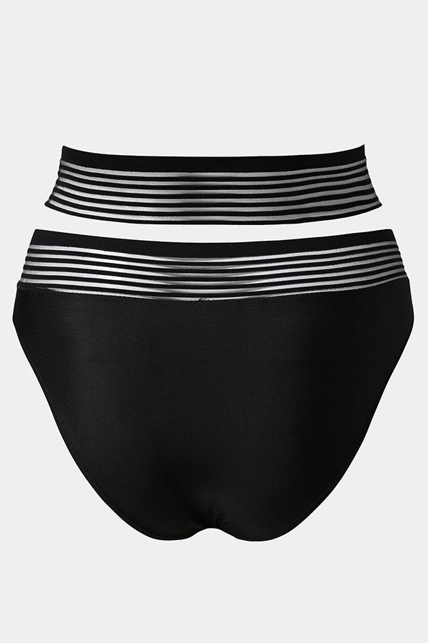 Black Crisscross Mesh Mesh High Bikini Swim Bottom Bikini