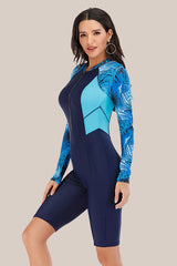 Leaf Print 5 Point Boyleg Zip Long Sleeve UPF50+ Rash Guard-Attraco | Fashion Outdoor Clothing