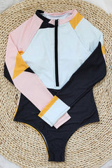 Colorblock Front Zip One Piece Long Sleeve UPF50+ Rash Guard