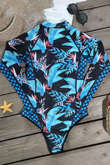 Leaf Printed Long Sleeve Half Zip UPF50+ Rash Guard