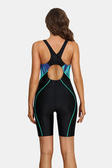 Women Boyleg Swimwear Racerback Athletic One Piece Polar Lights Blocks Bathing Suits