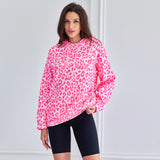 Leopard Print Hooded Oversized Comfort Sweatshirt with Pocket