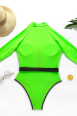 Fluorescent Color Half Zip Long Sleeve UPF50+ Belted Rash Guard-Attraco | Fashion Outdoor Clothing