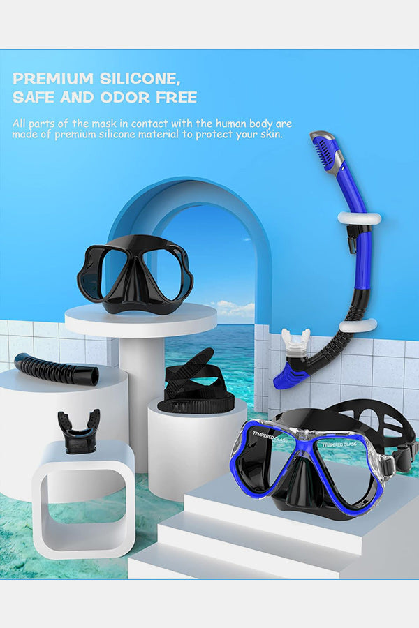 Adults Dry Snorkel Set Panoramic Wide View Anti-Fog Scuba Diving Mask