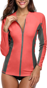 Camicia da bagno a manica lunga con blocchi di colore in polvere di cenere UPF50 Rash Guard