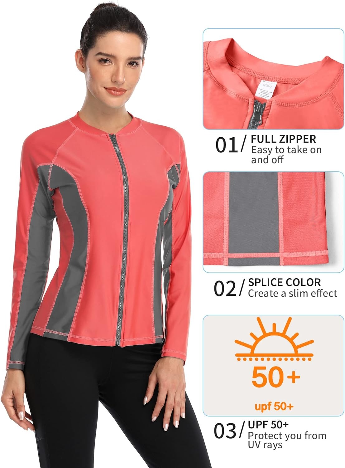 Camicia da bagno a manica lunga con blocchi di colore in polvere di cenere UPF50 Rash Guard